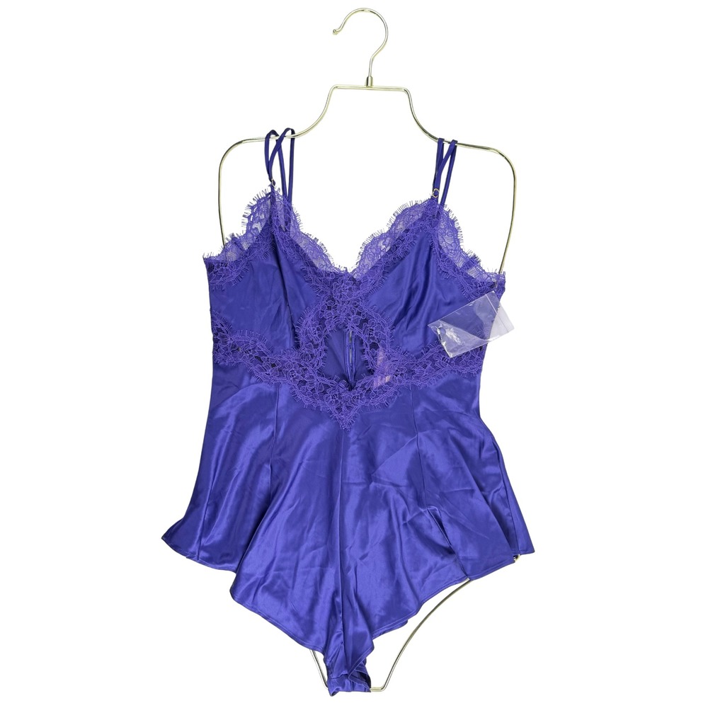 Victoria's Secret Stretch Satin Lace Cutout Shock Romper Teddy Purple S NWT